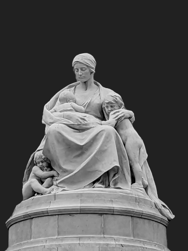 Statue of a Family in Black and White