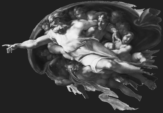 Creation of Adam by Michelangelo depicting the subject of Life in black and white