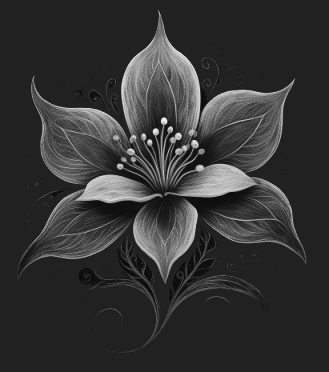 Drawing of a flower in black and white