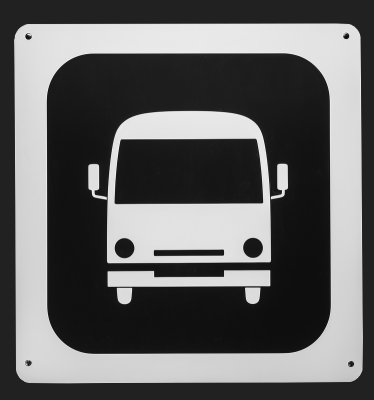 Bus stop sign depicting the subject of waiting